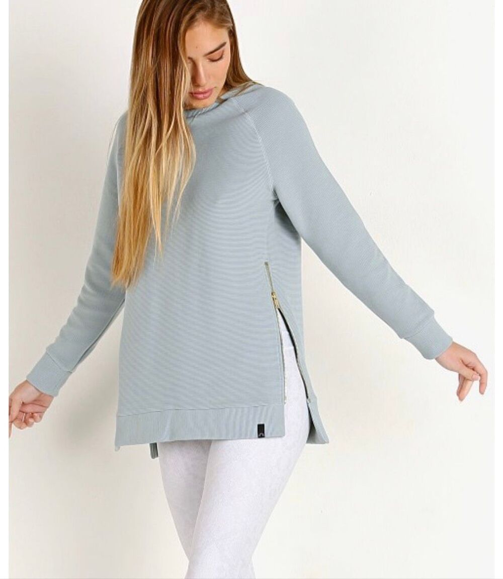 Varley Manning Abyss Blue Ribbed Side Zip Oversized Sweatshirt Tunic S NWOT